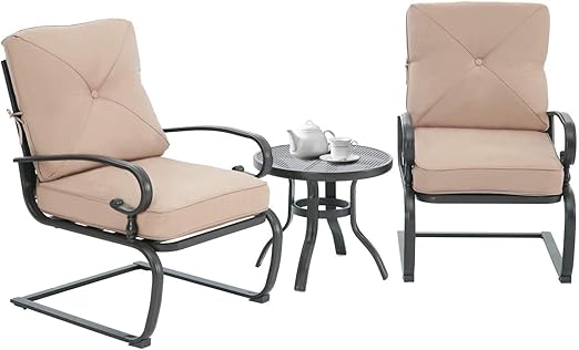 3-Piece Outdoor Patio Bistro Set， Spring Motion Chairs and Bistro Round Table Set