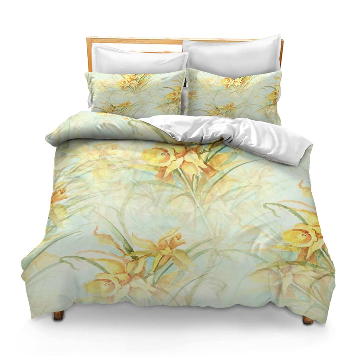 Printed Comforter Cover Set Twin Daffodils Flowers Petals Pattern Seamless Textile Surface