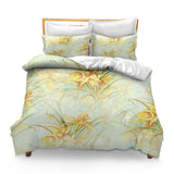 Printed Comforter Cover Set Twin Daffodils Flowers Petals Pattern Seamless Textile Surface