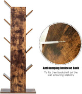 Tree Bookshelf, 9-Shelf Floor Standing Bookcase, Space Saving CDs/Albums/Books Holder for Living Room, Home Office, Book Organizer w/Anti-toppling Device (Rustic Brown)