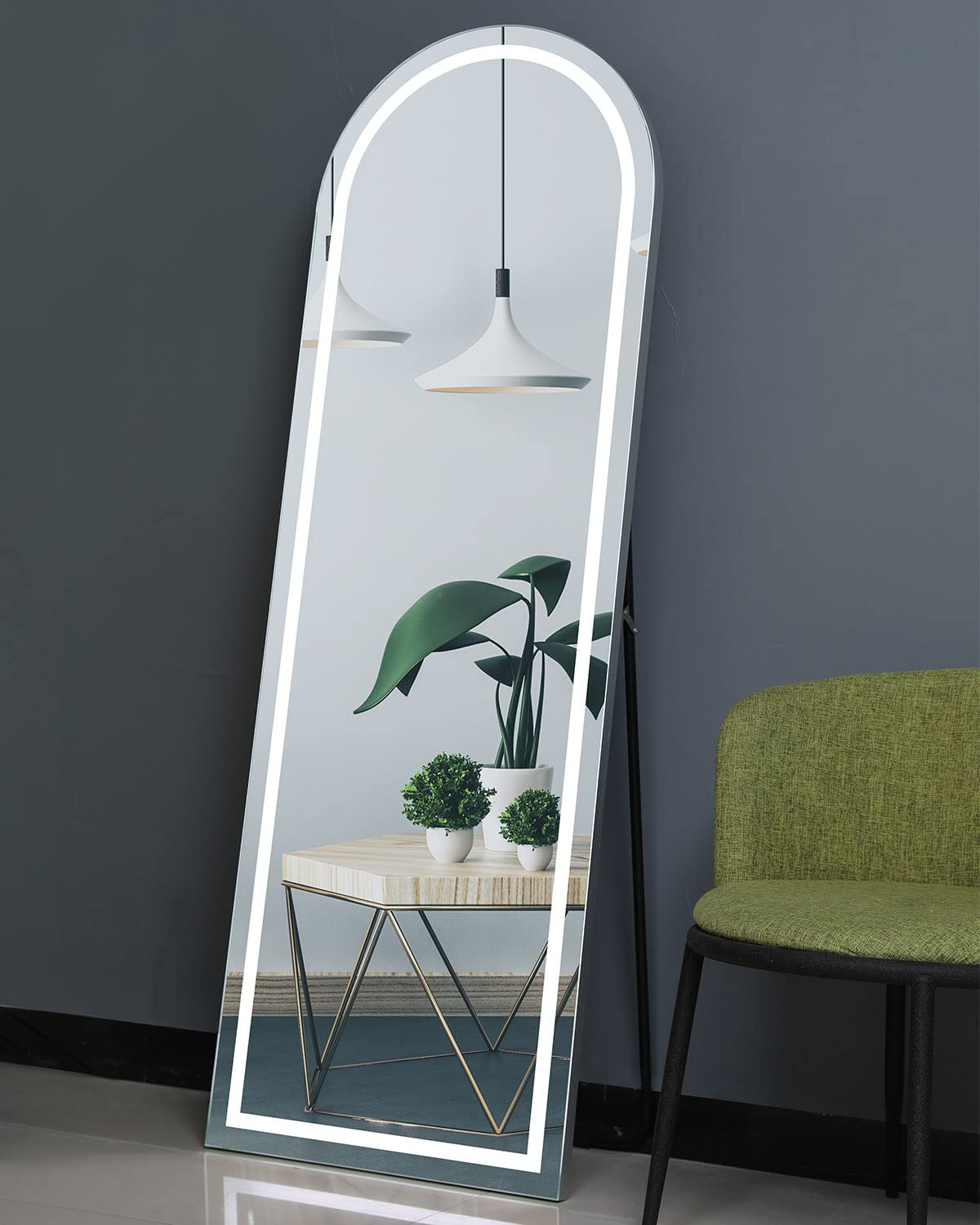 65"x22" Arched Full Length Mirror with Lights, LED Mirror Full Length with Stands