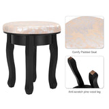 Makeup Table Set Bedroom Furniture with Cushioned Padded Stool & 5 Drawer Round 360 Degree Rotation Swivel Mirror Dressing Table Stool Wooden Vanity Set (Black with 5 Drawer)