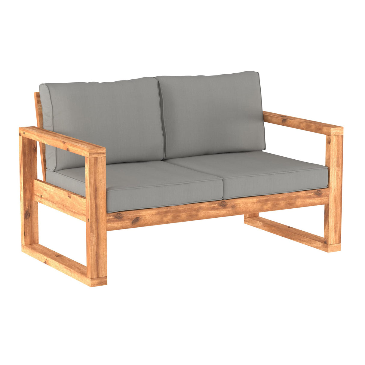 Sorrento Modern Acacia Wood Outdoor Loveseat with Cushions, 30 Inch, Brown