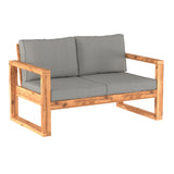 Sorrento Modern Acacia Wood Outdoor Loveseat with Cushions, 30 Inch, Brown