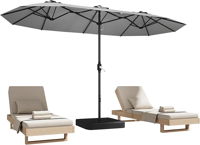 15ft Patio Umbrella with Base,Large Outdoor Double-Sided Rectangle Umbrella