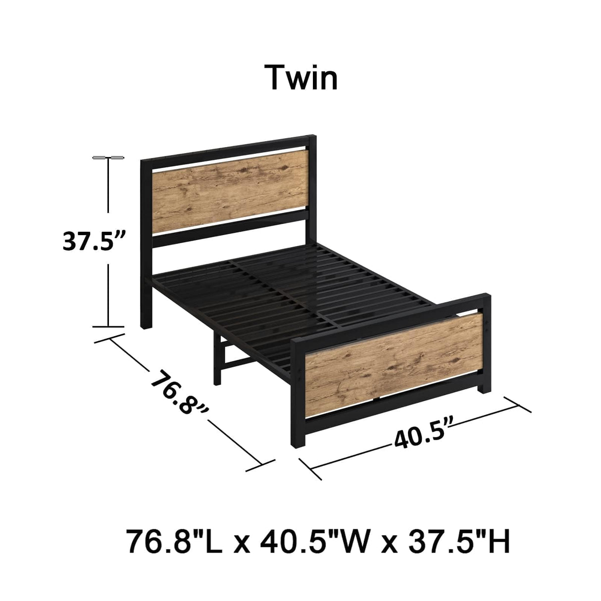 Catrimown Twin Bed Frames with Headboard, Metal Twin Bed Frame with Strong Steel Slat Support, Heavy Duty Platform Bed, Under Bed Storage, Mattress Foundation, No Box Spring Needed.Black