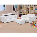 Kids Couch with Footstool, 2 in 1 Double Seat Children's Sofa w/PU Leather Surface