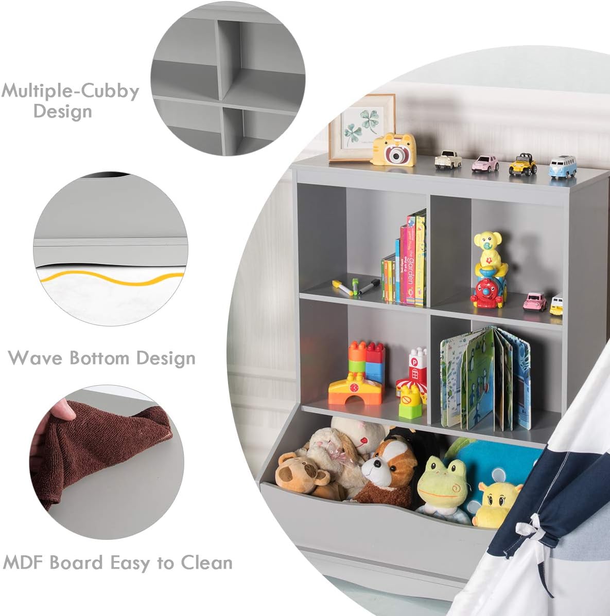 Storage Cabinet, Cubby Toy Organizer, 3 Shelf 4 Cube Units, Storage Bins Cubbies for Kids