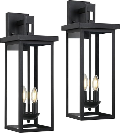 2 Pack Large Size Outdoor Wall Lantern Exterior Wall Light Fixture, 20 in Matte Black
