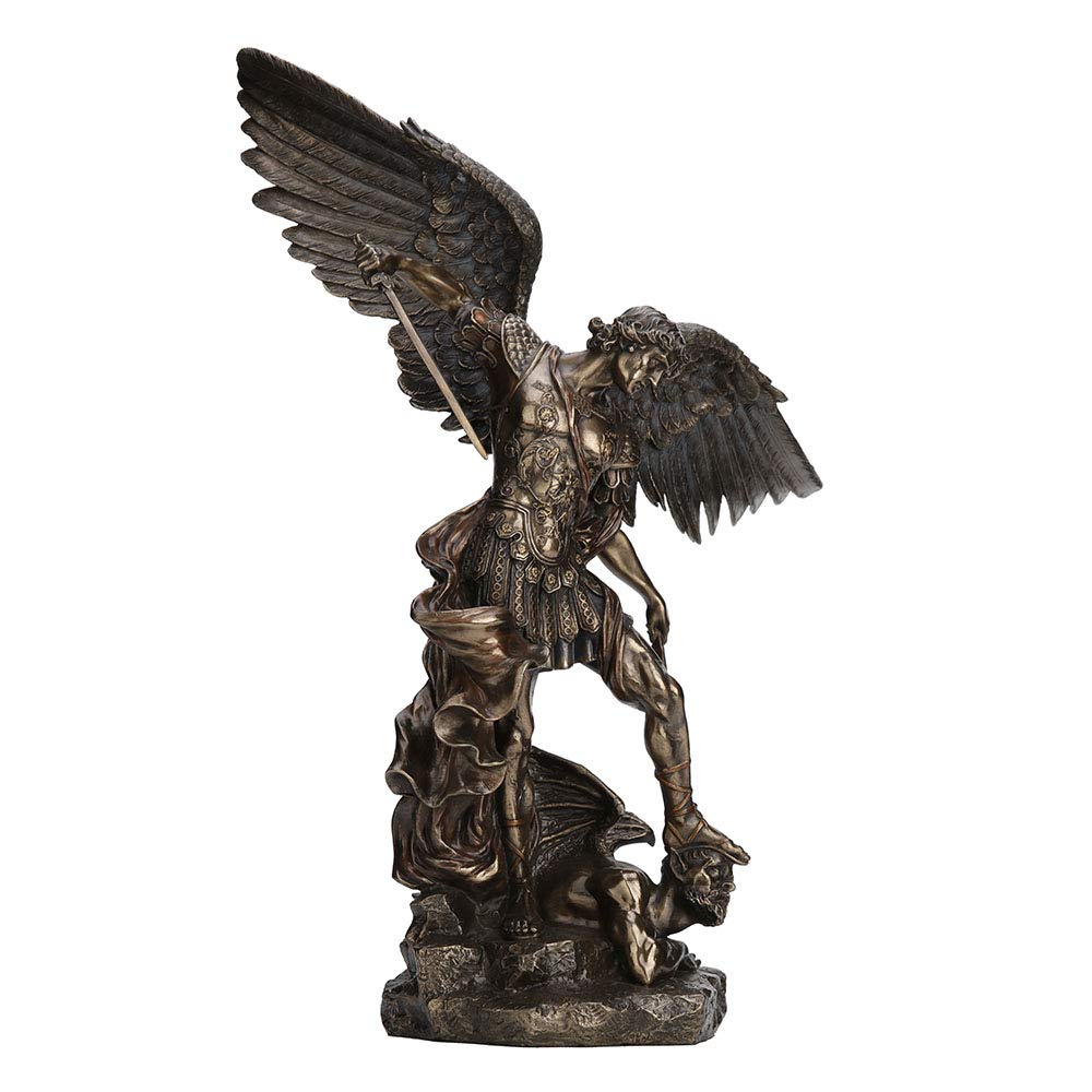 21.5 Inch Saint Michael Standing Over Demon Archangel Warrior Antique Bronze Finish Sculpture Religious Figurine