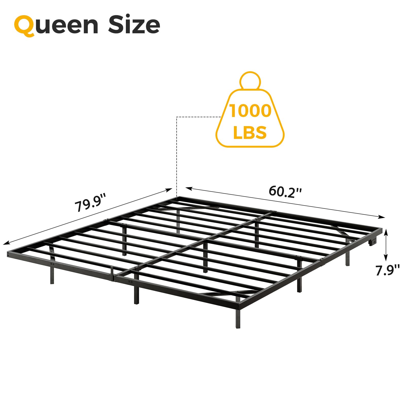 Queen Floating Bed Frame with LED Lights & Charging Station