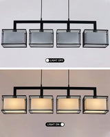 Modern Rectangular Chandelier Hanging Light Fixture 4 Lights with Fabric Lampshade