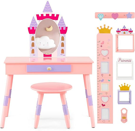 Kids Full Length Mirror, Princess Floor Free Standing Mirror w/Storage Shelf