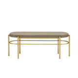 Modern Glam Upholstered Oval Entry Bench, 48 Inch, Taupe/Gold