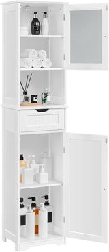 Tall Bathroom Storage Cabinet 67″, Wooden Floor Cabinet with Glass Door