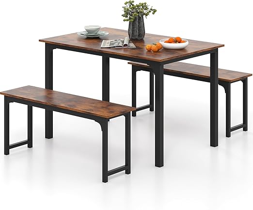 3-Piece Dining Table Set with Bench - Modern Space-Saving Dinette
