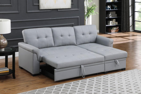 Lexi 83.5" W Gray Vegan Leather Modern Reversible Sleeper Sectional Sofa with Storage