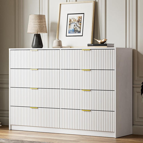 White Dresser for Bedroom, 8 Drawer Double Dresser, Modern Chest of Drawers for Bedroom, Living Room, Entryway and Closet, 55" L x 15.7" D x 37.4" H