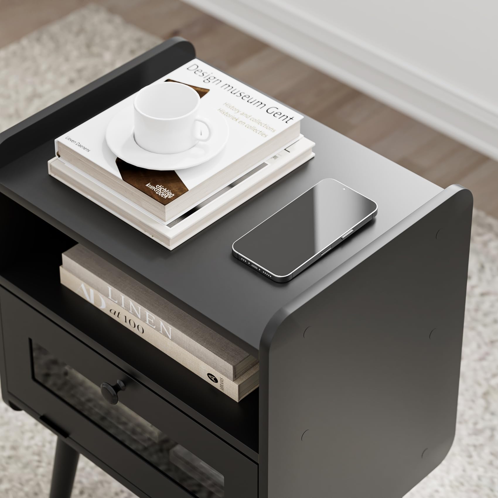 Night Stand Black Nightstand Modern Side Table Bedroom Night Stand End Table with Drawer Mid