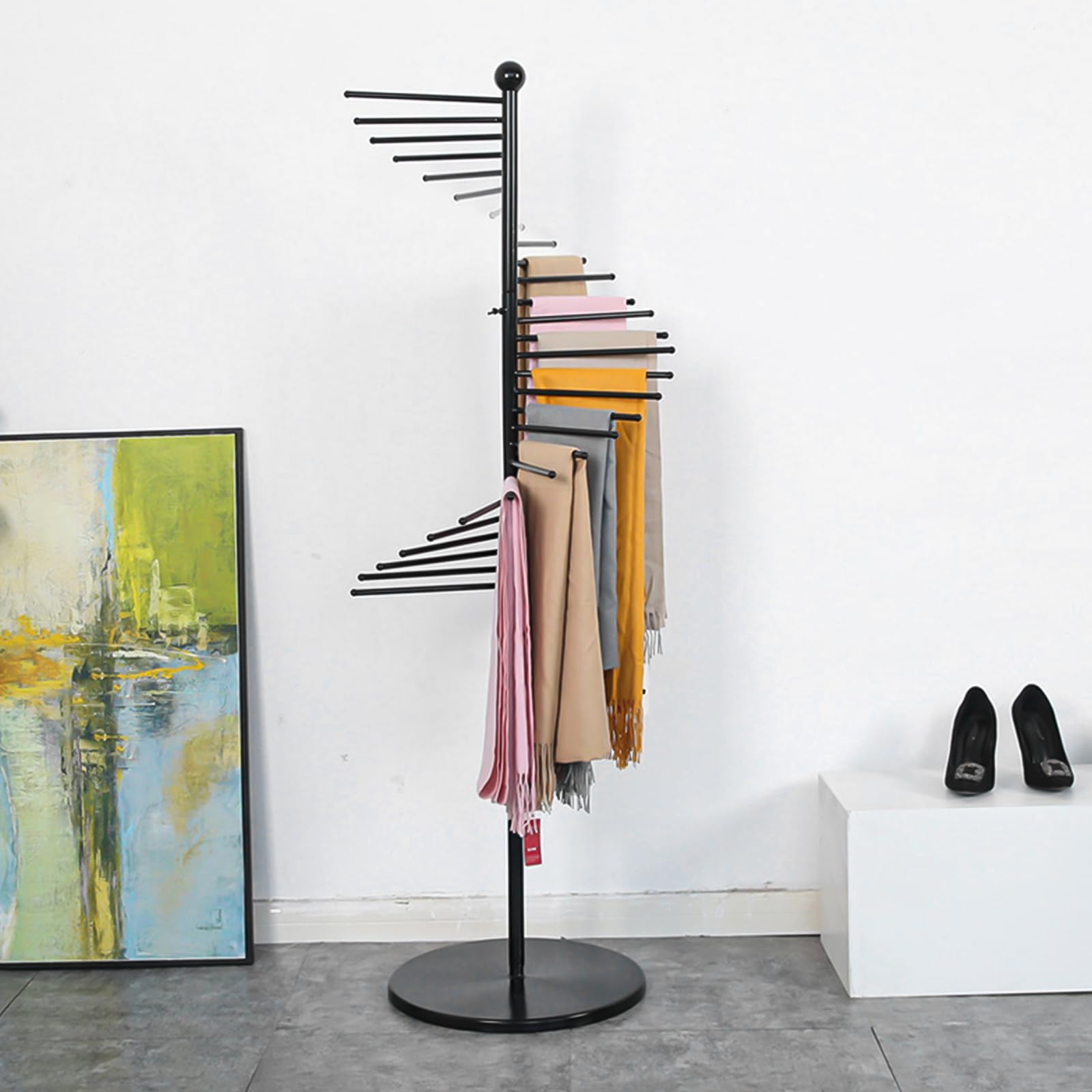 Metal Scarf Rack, Freestanding Spiral Scarf Holder Commercial Hijab Organizer Belt Pants Hanger