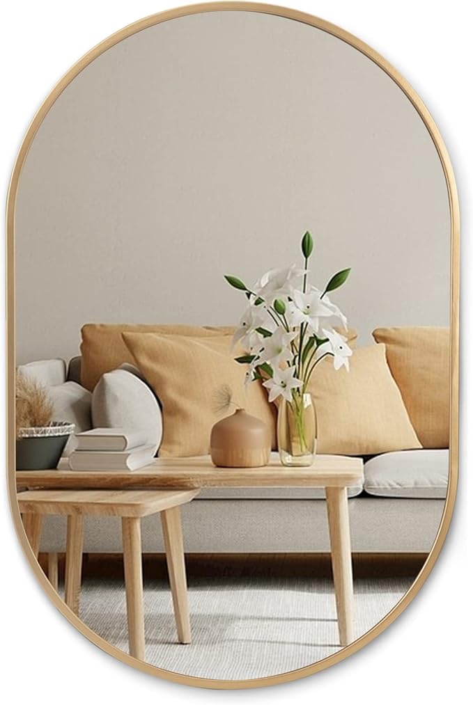 Wall Mounted Mirror,  Oval Bathroom Mirror, Black Vanity Wall Mirror