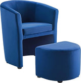 Divulge Performance Velvet Armchair and Ottoman Set in Ivory