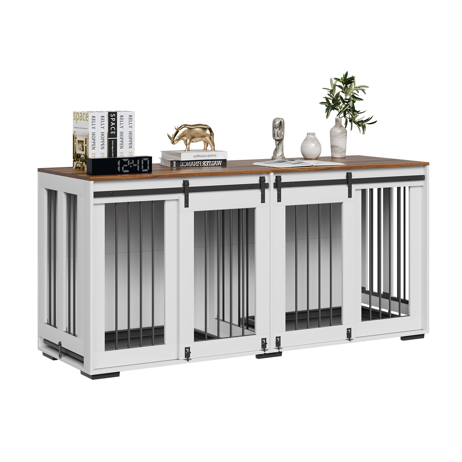 72" Double Dog Crate Furniture with Sliding Doors & TV Stand