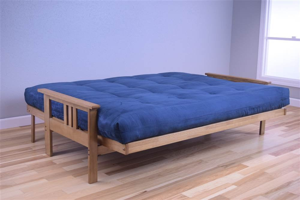 Monterey Futon with Suede Fabric Mattress in Butternut/Blue