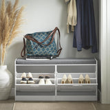 Bench, Narrow Shoe Bench with Seat Cushion, Low Shoe Cabinet with 2 Flip-Drawers