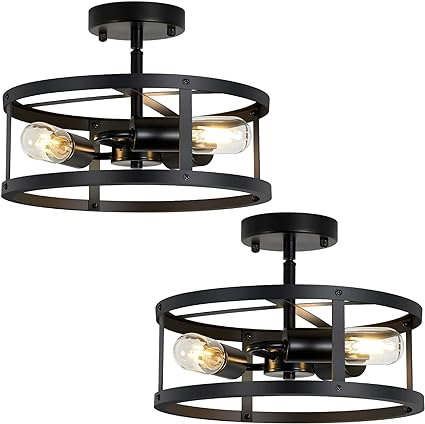 2 Pack Flush Mount Ceiling Light,13 Inch Industrial Farmhouse Ceiling Light Fixture