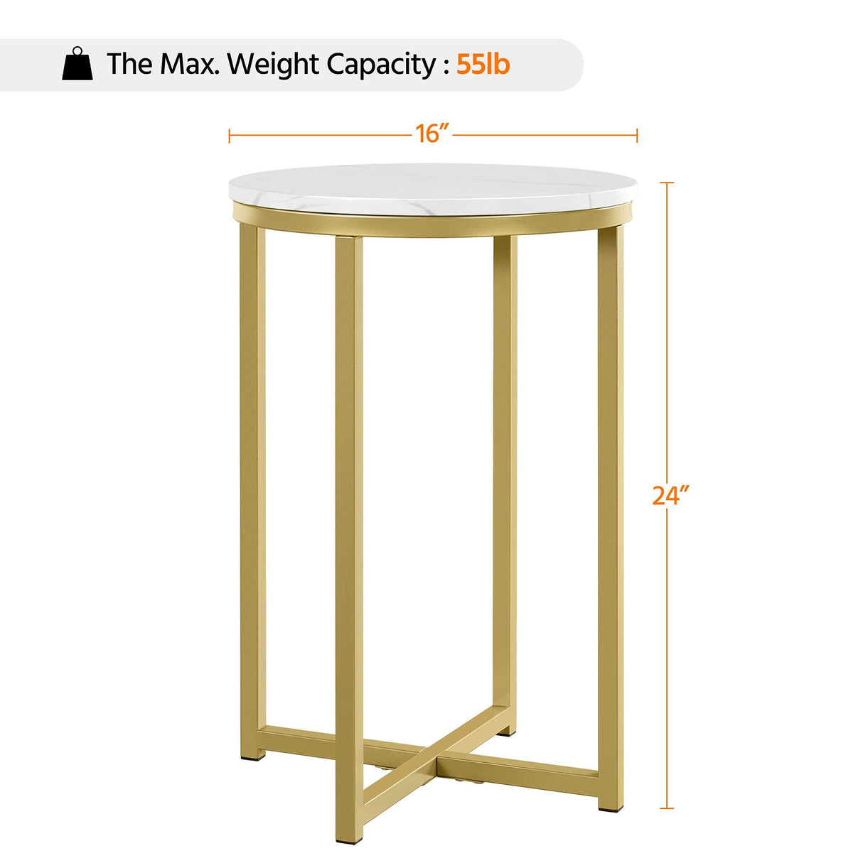 Faux Marble Side Table, 16in End Table Modern Accent Sofa Table w/X-Based