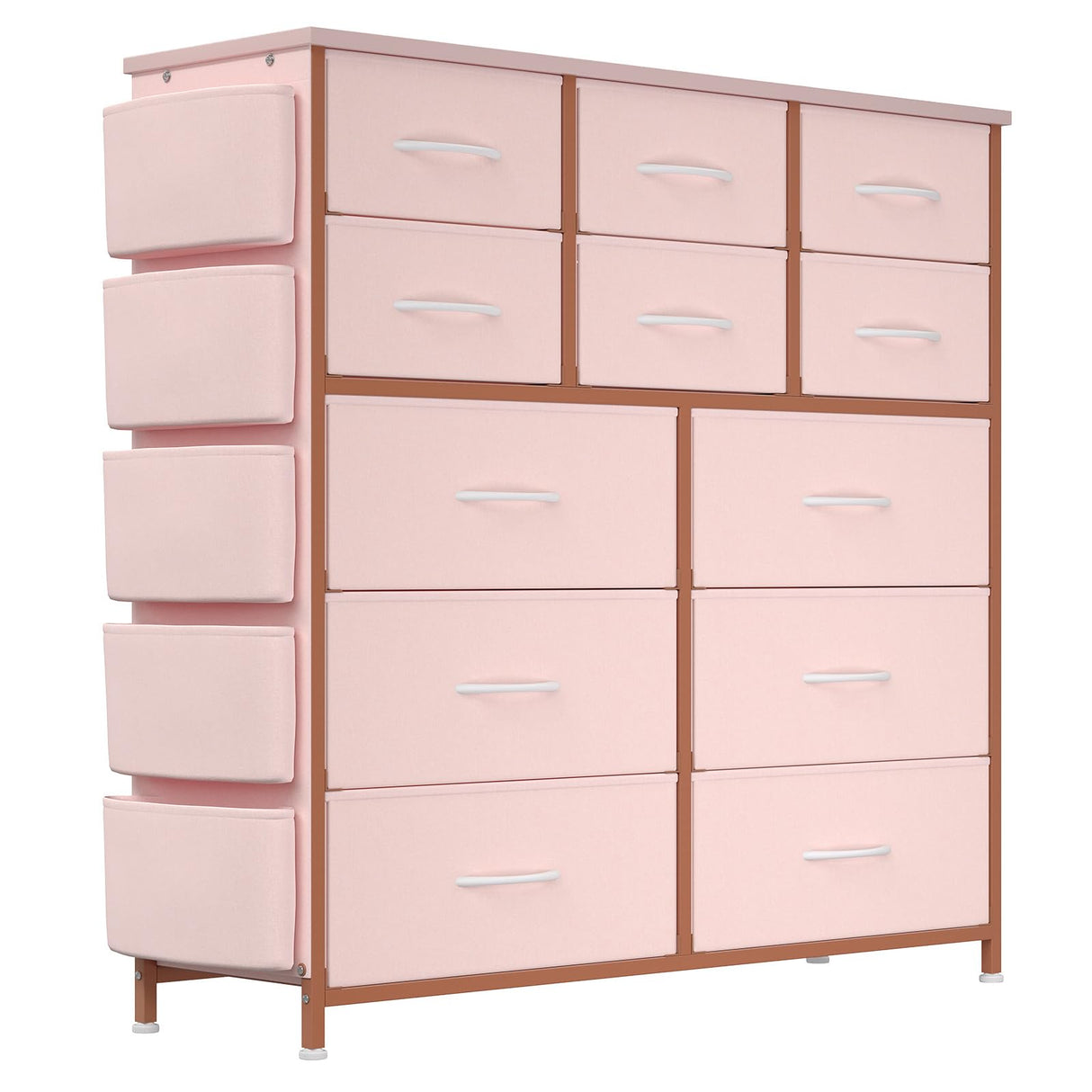 Jojoka Dresser for Bedroom with 12 Drawer, Dressers & Chests of Drawers for Hallway, Entryway, Storage Organizer Unit with Fabric, Sturdy Metal Frame, Wood Tabletop, Easy Pull Handle… (Pink)