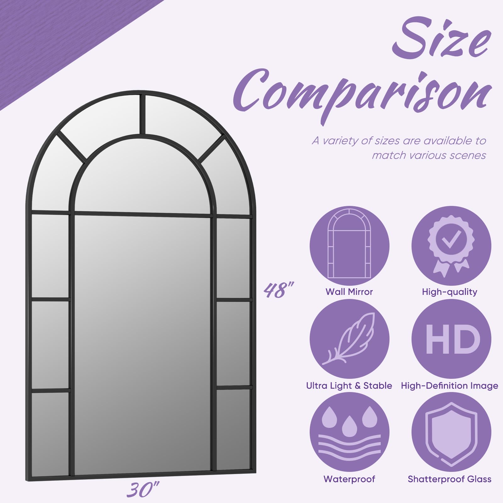32x48 Arched Black Bathroom Mirror