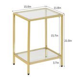 2-Tier End Table with Tempered Glass, Gold Metal Side Tables Sofa Side Table