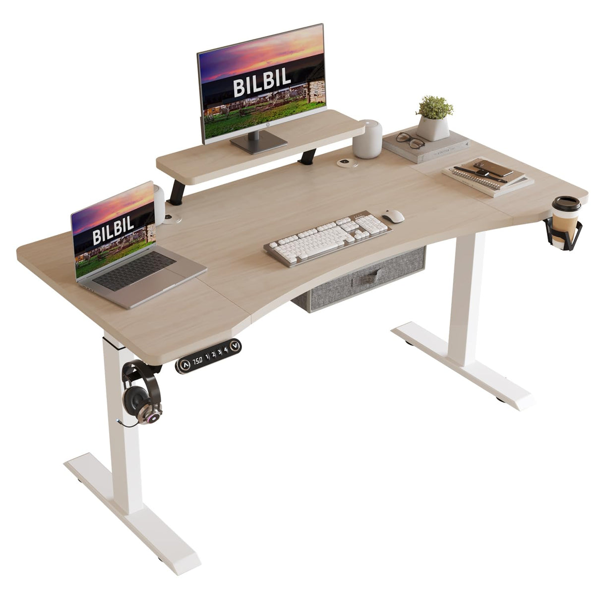 Dual Motor Electric Standing Desk with Drawer, 63x30 Inches Adjustable Height Sit