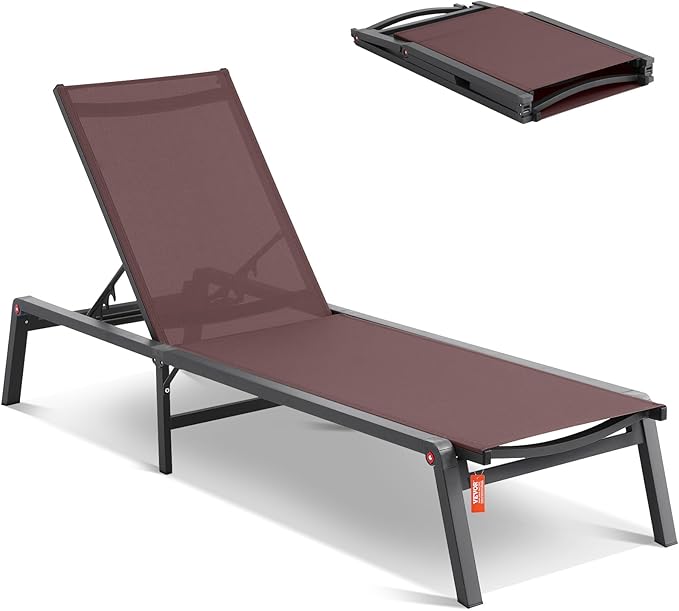 2 Pcs Chaise Lounge Chairs Outdoor, Aluminum Patio Lounge Chairs