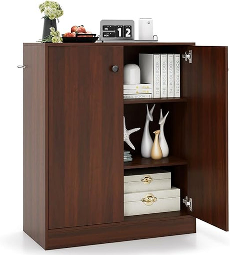 2-Door Storage Cabinet, Modern Floor Cabinet with 3-Tier Shelf