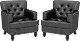 Faux Leather Accent Chair Set of 2, Upholstered Button Tufted Armchair Club Reading