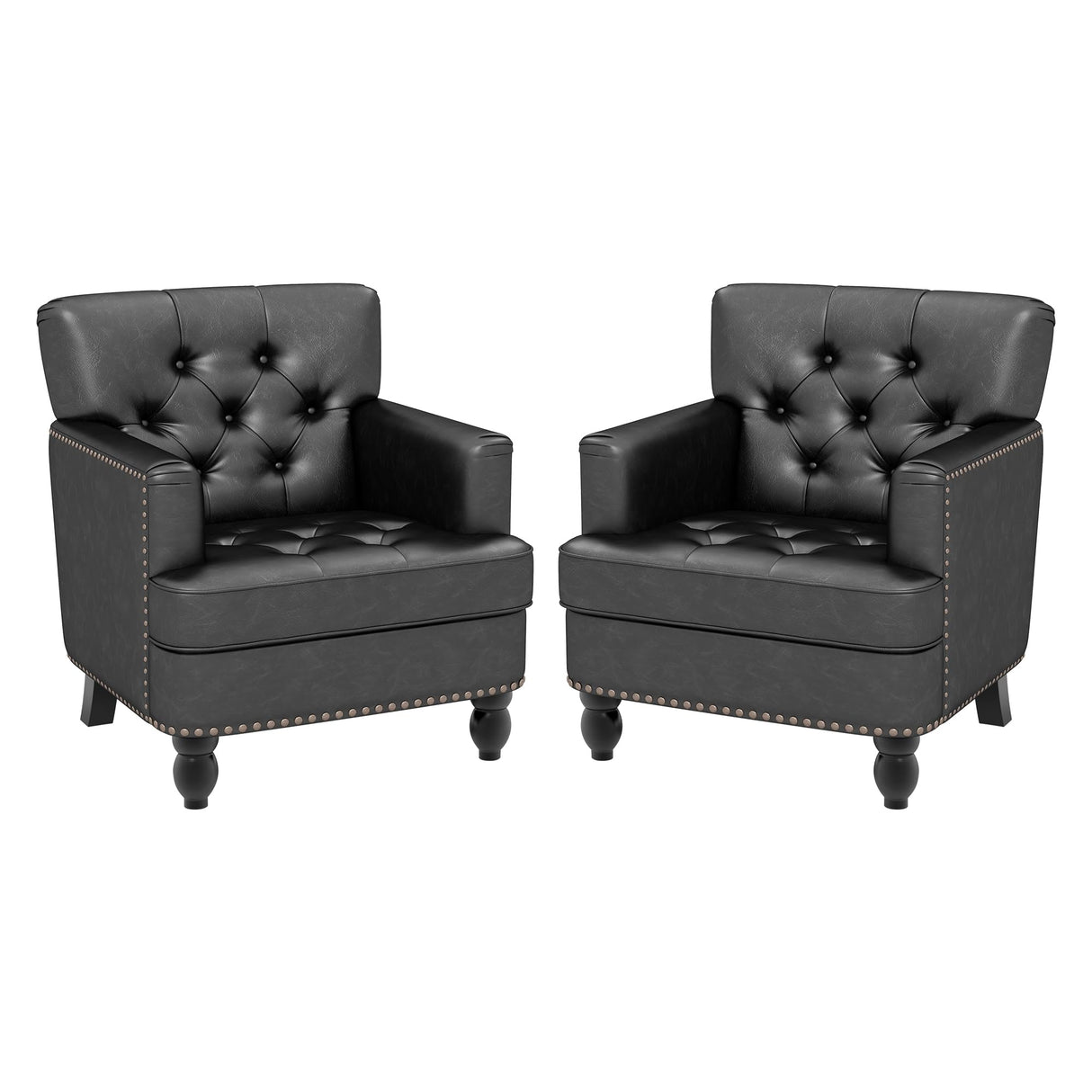 Faux Leather Accent Chair Set of 2, Upholstered Button Tufted Armchair Club Reading