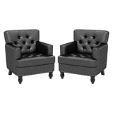 Faux Leather Accent Chair Set of 2, Upholstered Button Tufted Armchair Club Reading