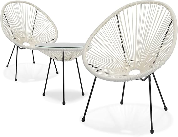 3 Piece Outdoor Seating Acapulco Chair, Modern Patio Furniture Outdoor Conversation Set