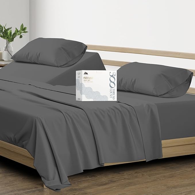 King Size Cotton Sheets Set - 500 Thread Count 4 PC 100% Cotton Sheets