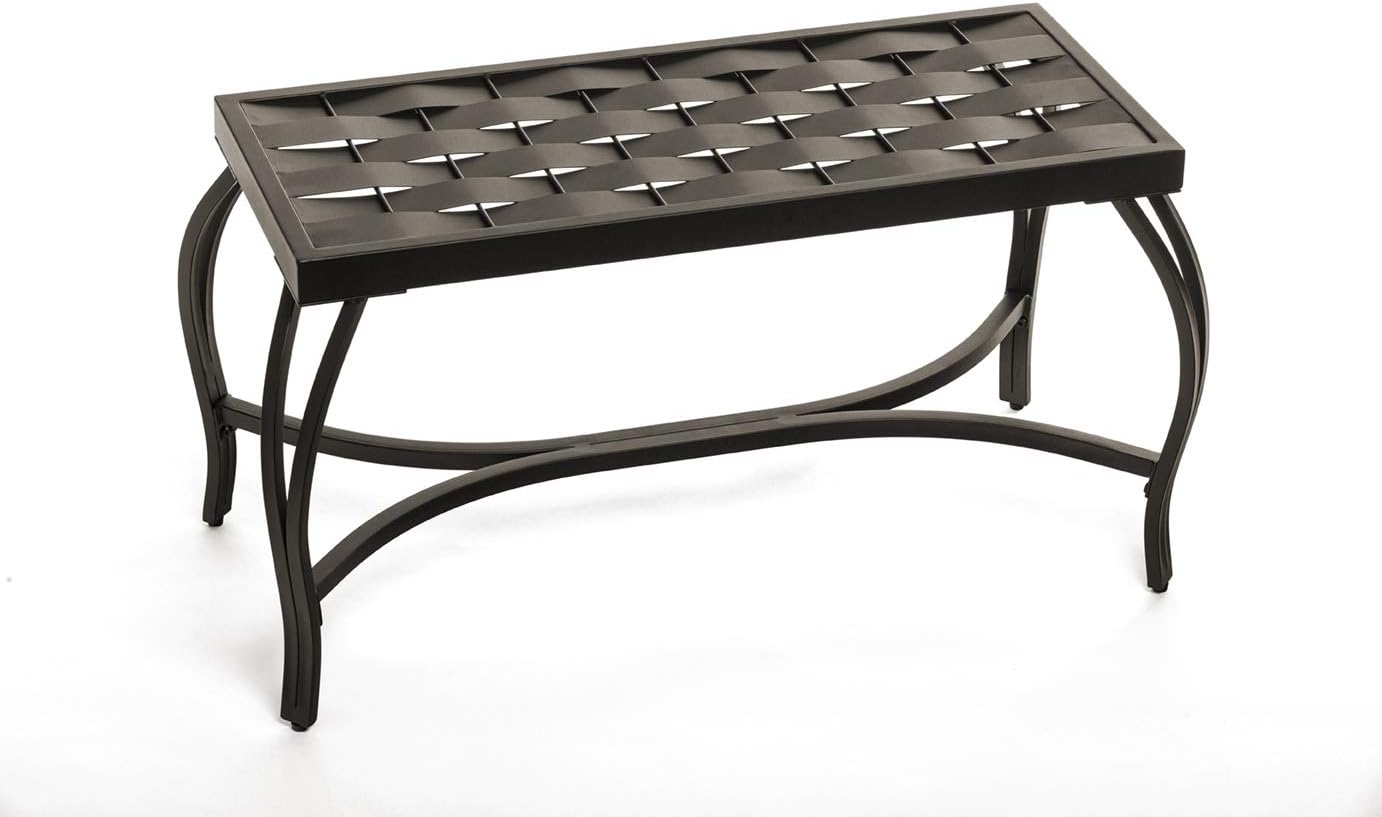 Free Standing Patio Garden Weave Bench, Metal Bronzed Black