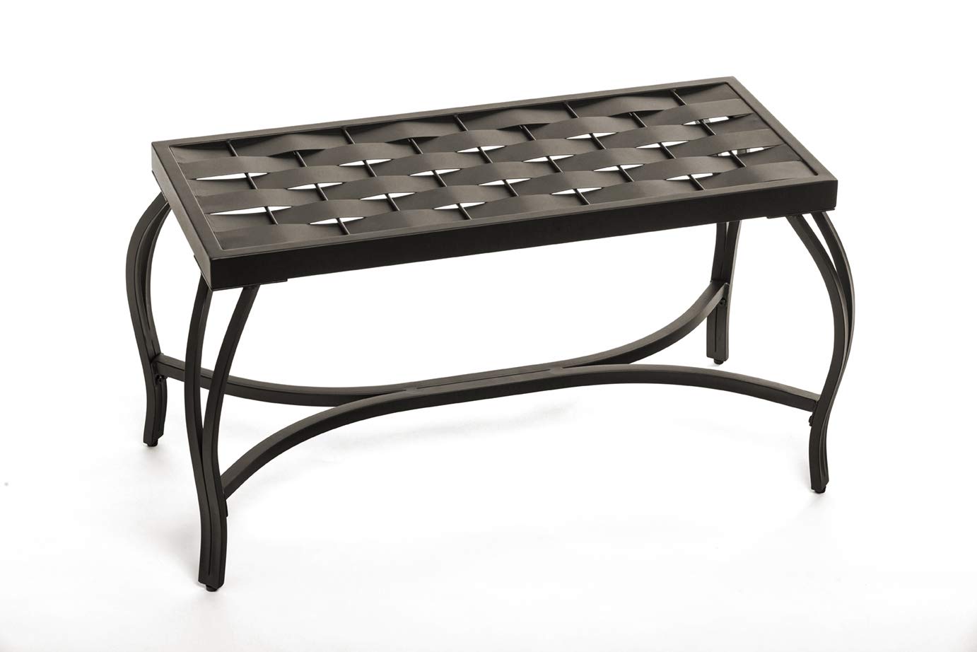 Free Standing Patio Garden Weave Bench, Metal Bronzed Black