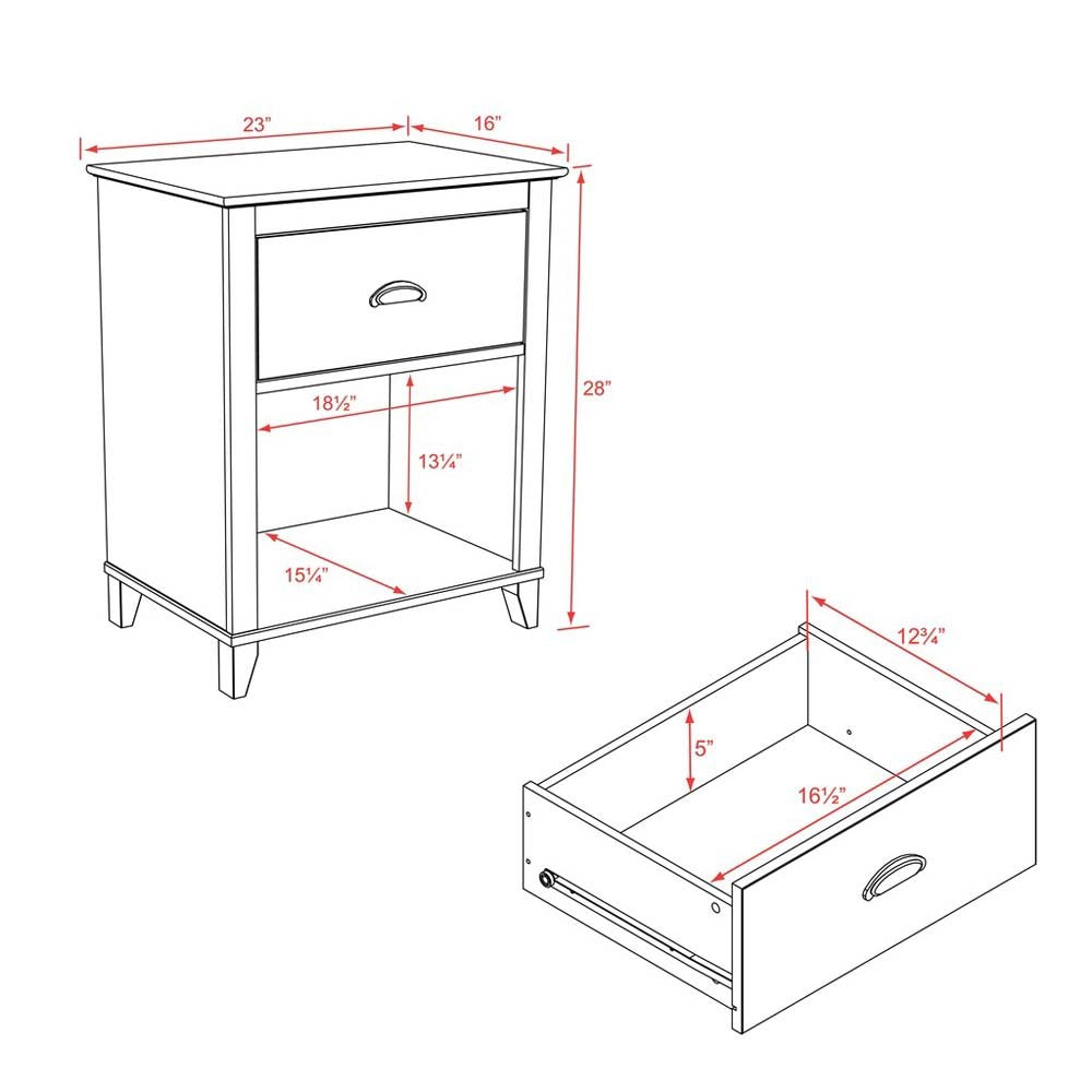 Prepac Yaletown Traditional 1-Drawer Tall Nightstand Side Table, Bedside Table with Drawer and Open Shelf 16" D x 23" W x 28" H, White, WDNH-1201-1