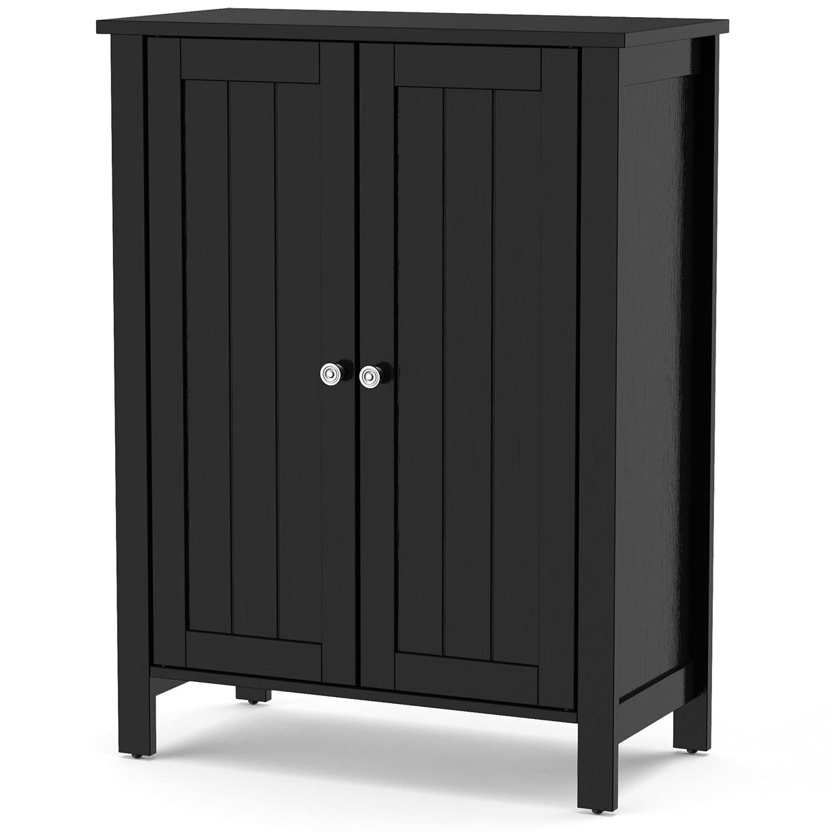 Bathroom Floor Cabinet, 3 Tier Storage Cabinet with Double Door & Adjustable Shelf,