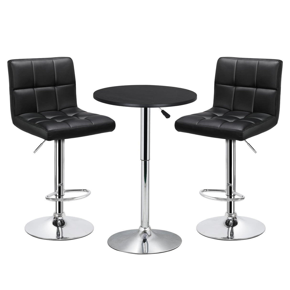 3-Piece Bar Table Set, Round Bar Table and PU Leather Adjustable Swivel Armless Chairs