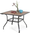 Outdoor Metal Steel Slat Dining Rectangle Table with Adjustable Umbrella Hole