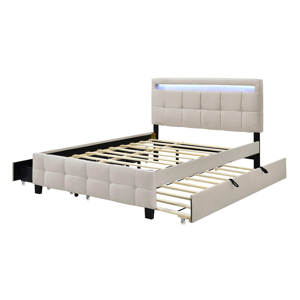 Bed with LED Frame Beige - Queen