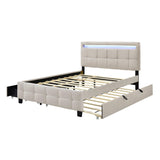 Bed with LED Frame Beige - Queen